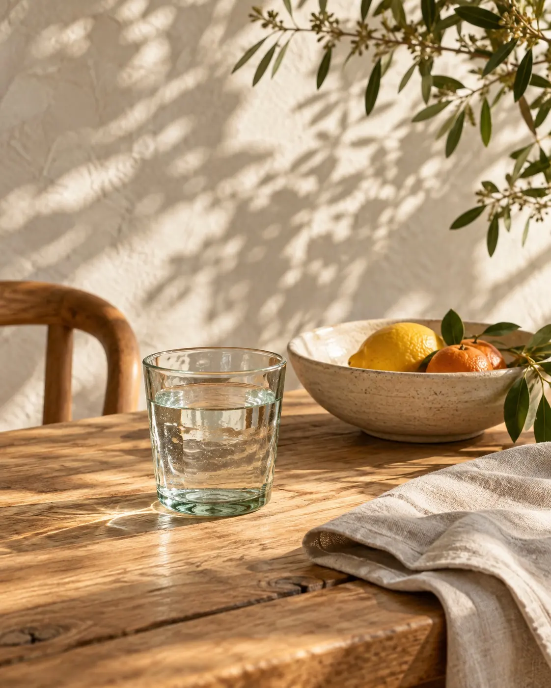 Water and citrus in warm sunlight